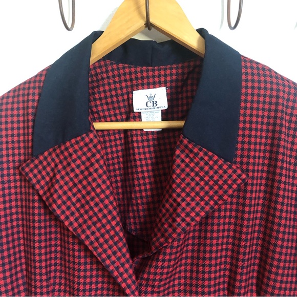 Vintage CB Dress 16 Houndstooth Red/Black Short Sleeves Button Front Bac… - Picture 3 of 11